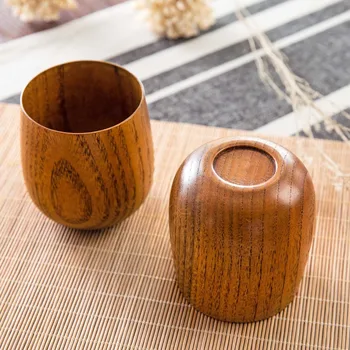 

1Pc Wood Tea Cup Natural Handmade Round Cups Water Bottle Tea Beer Milk Drinkware Coffee Cup Bamboo Table Decor