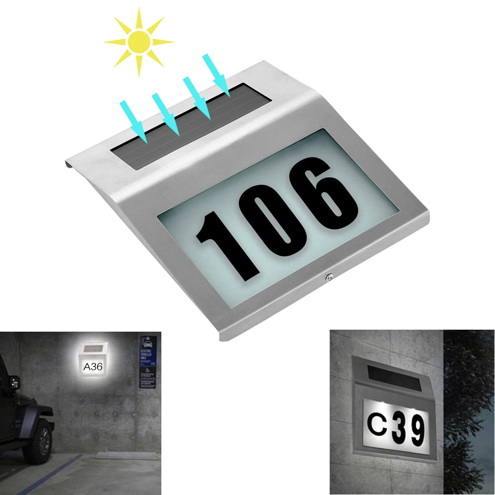 Solar Powered LED Light Sign House Hotel Door Address Plaque Waterproof Number Digits Plate Lamp For Home Lighting Sign White Li Solar Powered LED Light Sign House Hotel Door Address Plaque Waterproof Number Digits Plate Lamp For Home Lighting Sign White Li