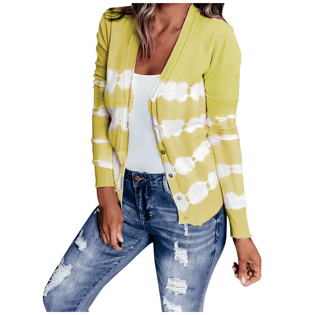 Fashion Women Plus Size Casual Stripes Long Sleeves Cardigan Sweater Blouse Tops Autumn and winter outdoor fashion warm sweater