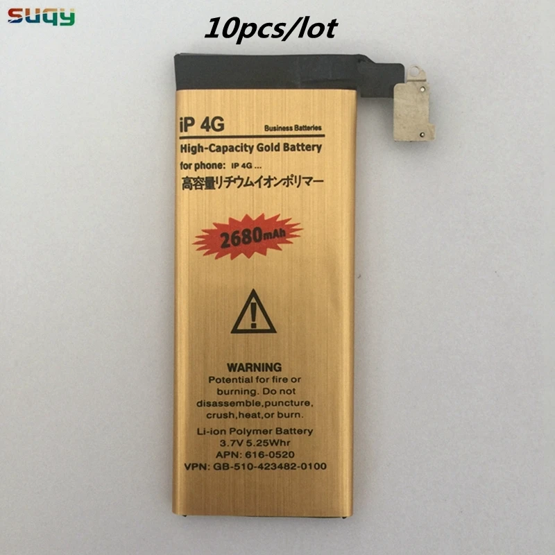 Suqy 10 шт./лот Сменный аккумулятор для iphone 4g 2680 аккумулятор для телефона, мАч для Apple iphone 4 4g Rechargebale аккумулятор