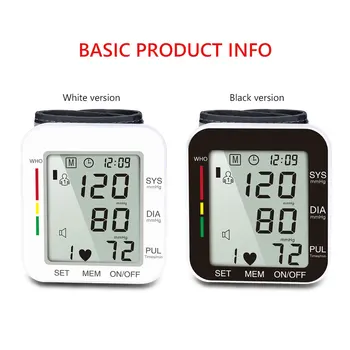 

USB Rechargeable Digital Wrist Blood Pressure Monitor English Voice LCD PR Tonometer Heart Rate Meter Sphygmomanometer