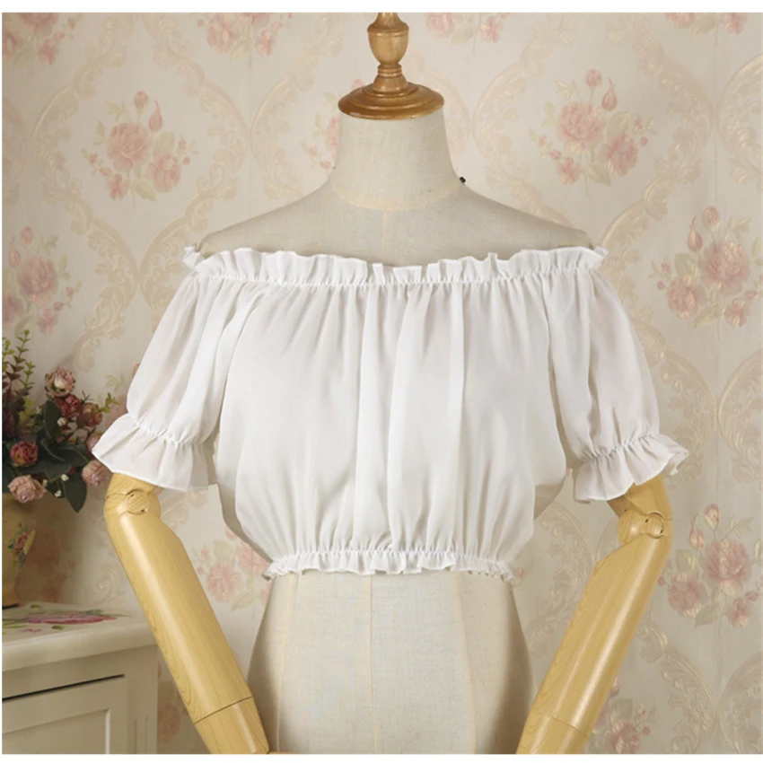 Woman Medieval Lolita Tops Kawaii Off Shoulder Chiffon Party Cosplay Costumes Renaissance Princess Short/Long Sleeve Blouse