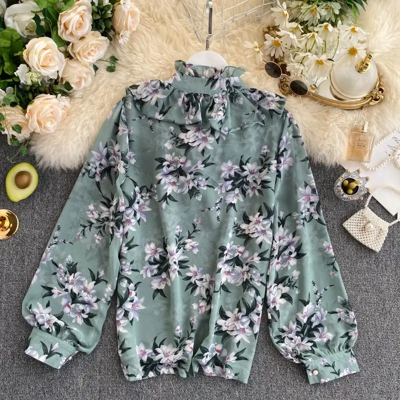Joinyouth, женские топы, Корейская блуза, Mujer De Moda,, новая мода, женская блузка, с оборками, с цветочным рисунком, свободная, шифоновая одежда для женщин, 217