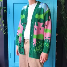 Осенне-зимний Кардиган GOLF WANG Lanscape уличная одежда вязаный свитер пальто зеленый мужской/женский Тайлер творческая куртка Осенне-зимний Кардиган GOLF WANG Lanscape уличная одежда вязаный свитер пальто зеленый мужской/женский Тайлер творческая куртка