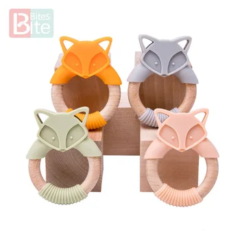 

1pc Baby Teethers Silicone Mouse Rodents Silicone Teethers Wooden Ring Wooden Teether Stroller Squirrel For Children Goods Toys