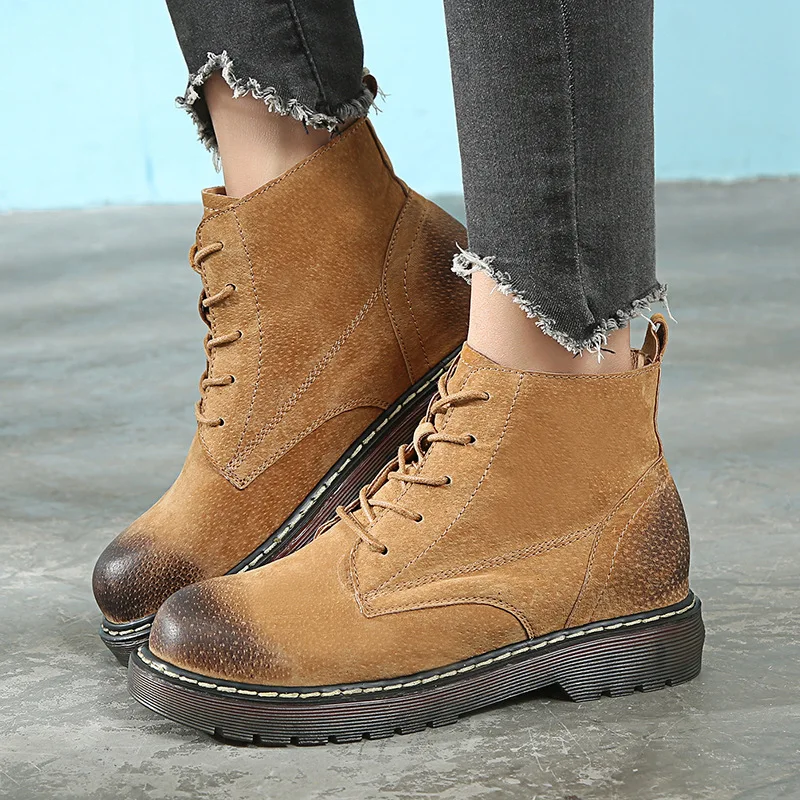 Botas mujer/новая обувь женские Ботинки martin на платформе модные брендовые женские ботильоны из натуральной кожи с перекрестной шнуровкой bota feminina