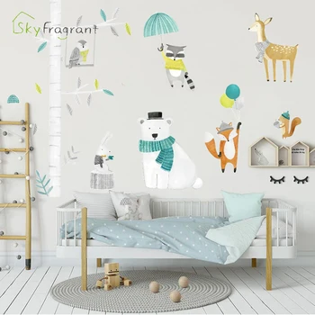 

Nordic ins animals bear fox fawn wall sticker kids room decoration bedroom decor wall decor self-adhesive stickers home decor