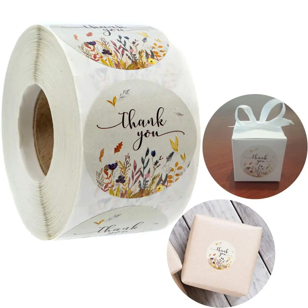 

500PCS Autumn Floral Thank You Stickers Seal Label for Wedding New Year Birthday Party Gift Decoration Handmade Christmas Tags