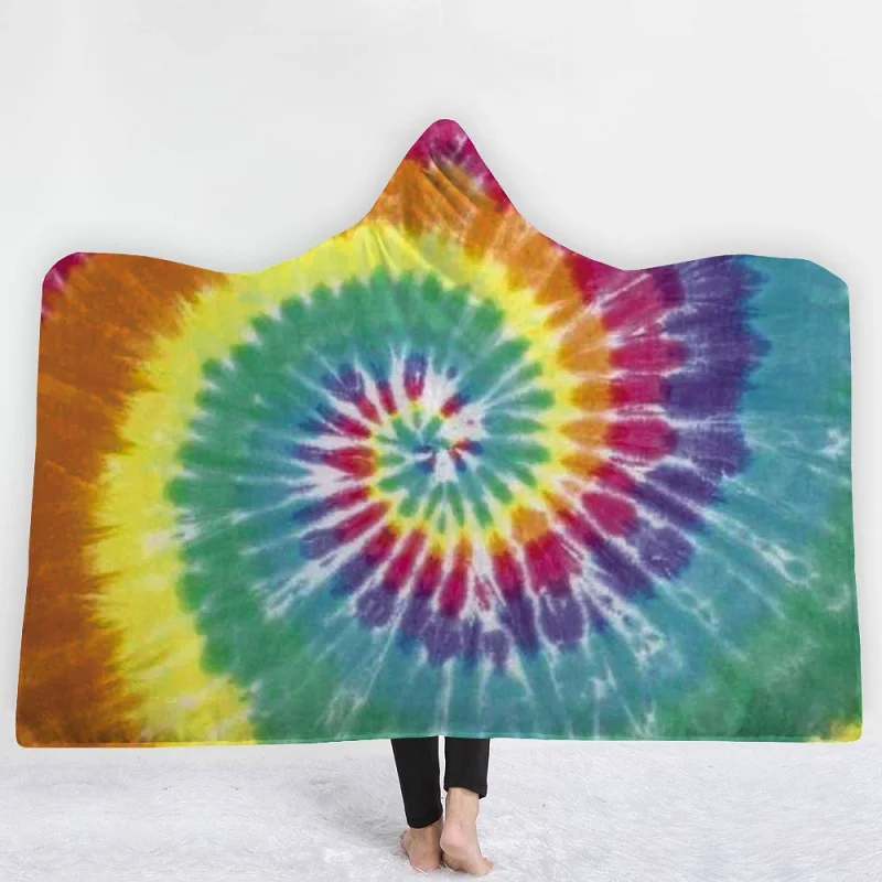 Beautiful Rainbow Vortex Printed Blanket With Hat Keep Warm IN winter Living Room Sofa - Цвет: style2