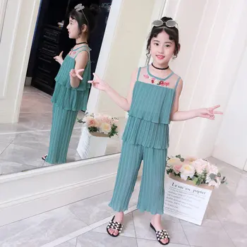 

Teenager Girl Clothes Summer Kids Fashion Tops Solid Pants Embroidery Print Children Suit Girls Outfits 4 6 8 9 10 11 12 13 Year