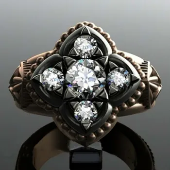 

Luxury Wedding Band Gold Mixed Color Zircon Carving Rings for Women Geometric White Cz Wedding Engagement Jewelry