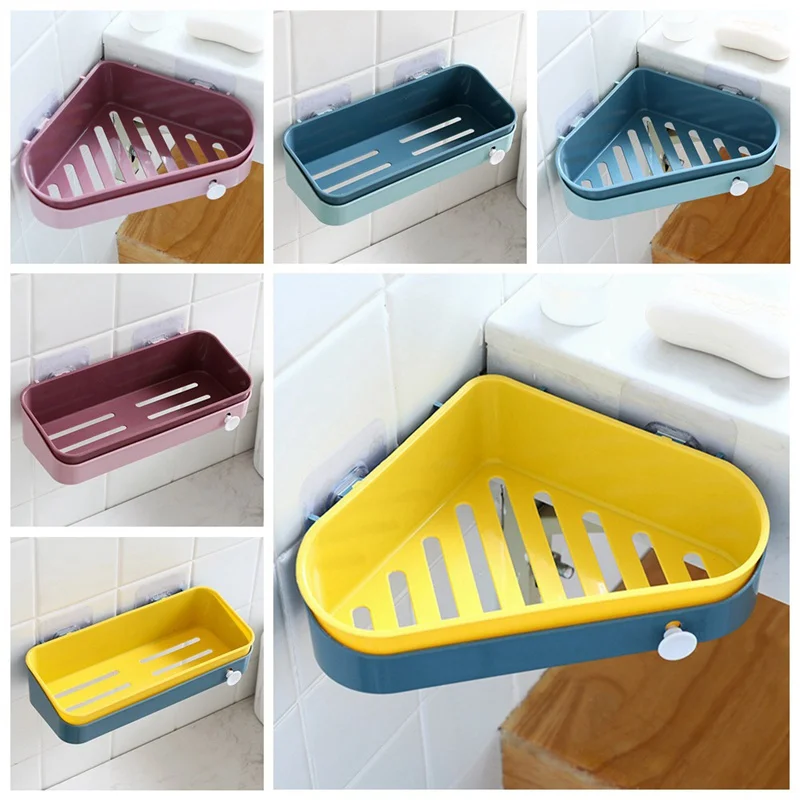 

Bathroom Shelf Adhesive Storage Rack Corner Holder Shower Gel Shampoo Organizer Basket Kitchen Bathroom Accessories Home Decor