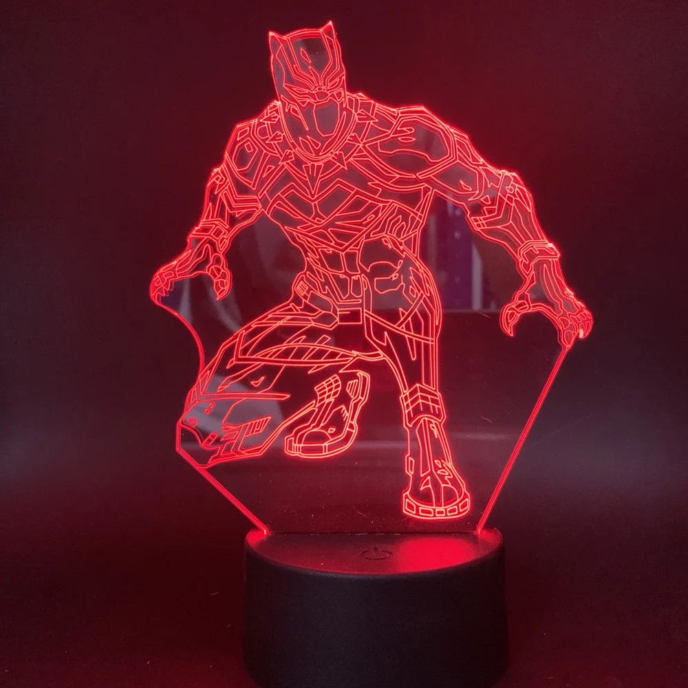 Детская настольная 3d лампа Marvel, супергерой, Черная пантера, светодиодный ночной Светильник для спальни, декоративный Ночной светильник, подарок