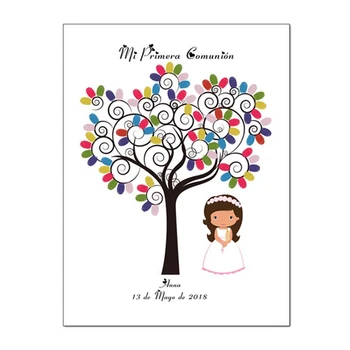 

Qianxiaozhen Personalized Canvas Fingerprint Tree Signature DIY Guest Book For Girls First Holy Communion Souvenir Decorations