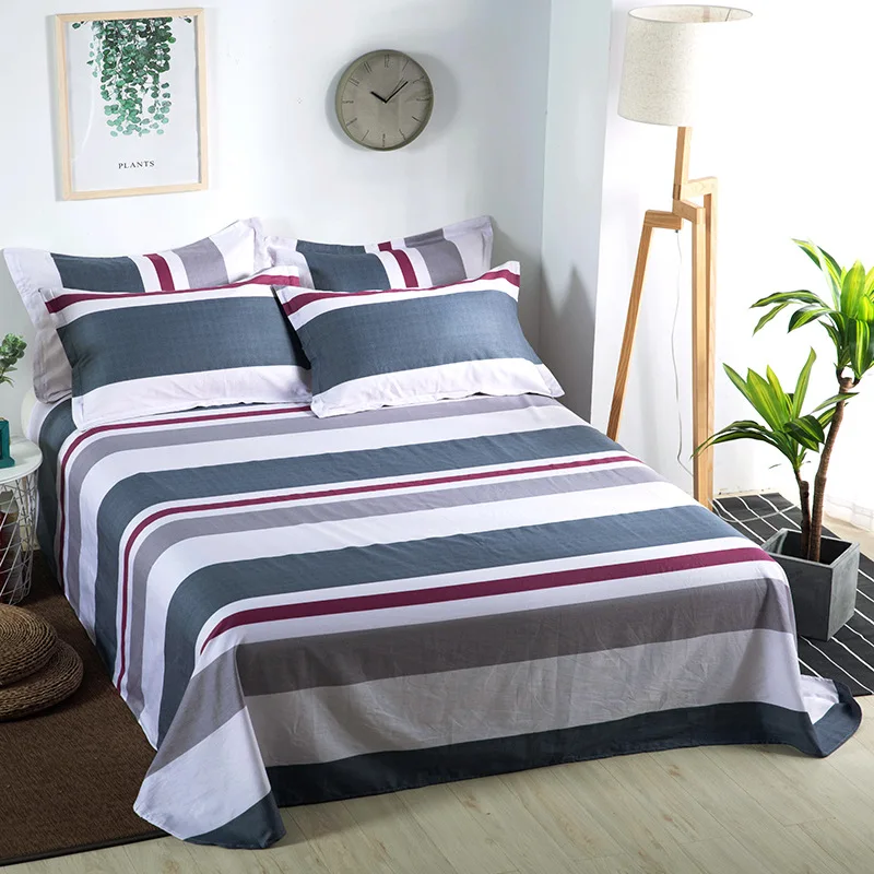 

100% Cotton Stripe Flat Sheet For Children Adults Single Double Bed Flat Bedsheets (No Pillowcase) XF723-26