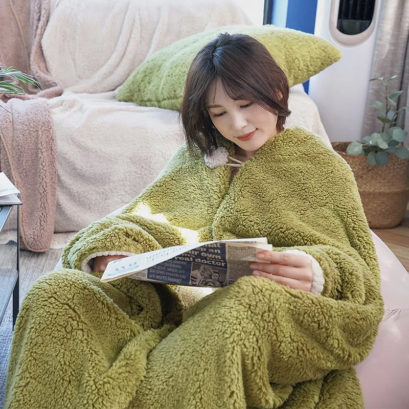 

115cmx200cm Wearable lazy shawl cloak cloak blanket winter thick and warm lamb wool blanket that can be worn by a single person