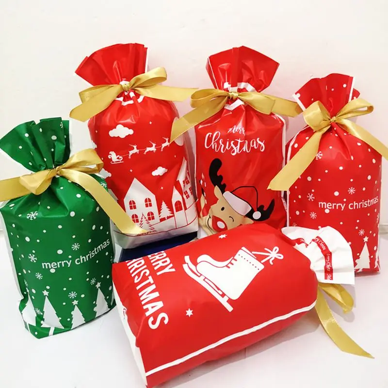 50PC Christmas Cartoon Rope Bag Goody Bag Wedding Party Candy Bag Gift Bag Q84D