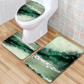 

Ocean Waves Bathroom Mat Set 3pcs Anti-slip Toilet Rug Shower Mats Bathroom Carpets Absorbent Bathroom Foot Pads
