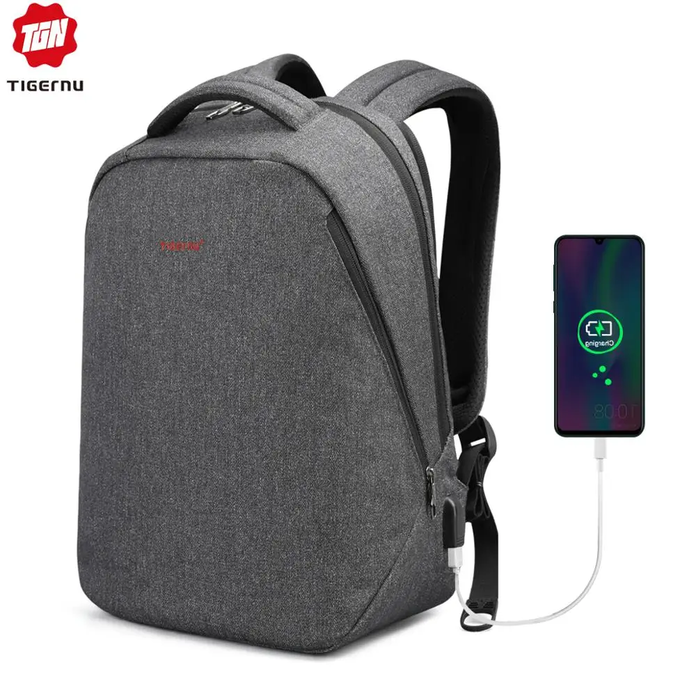 Продажа Tigernu марка USB зарядки рюкзак мужчины свет тонкий минималистский моды женщины рюкзак мешок школы 14