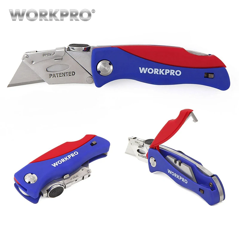 Online WORKPRO Coltello Pieghevole Coltelli Utility con 5 Lame Elettricista Cutter Strumento di VENDITA CALDA