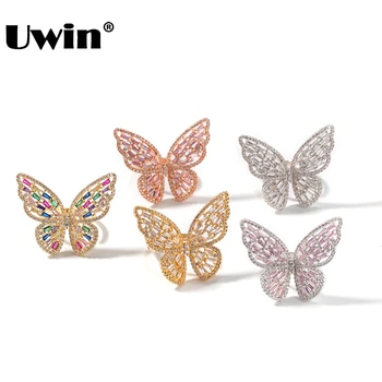 

UWIN Hiphop Butterfly Resizable Rings For Men Women Band Ring Fashion Bling Bling CZ Paved Jewelry Drop Shipping