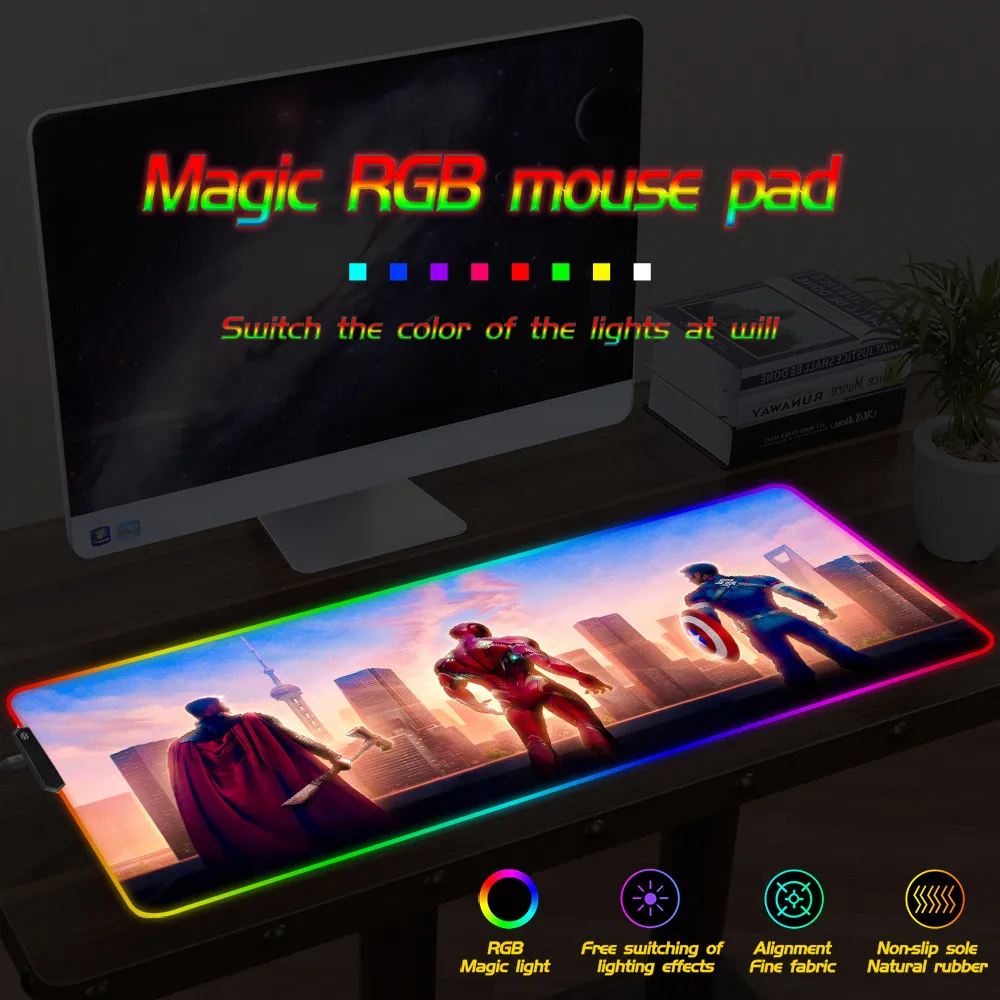  FFFAS Iron Man Mousepad Large Computer Mouse Mat Large LED Gaming Mouse Pad Night RGB USB Wired Lig
