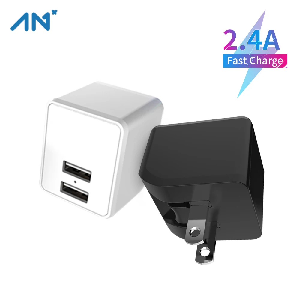 

AN+ Dual Port Quick Charge USB Charger Travel Wall Adapter US Plug 2.4A Mobile Phone Fast Charging for iPhone Huawei Samsung New