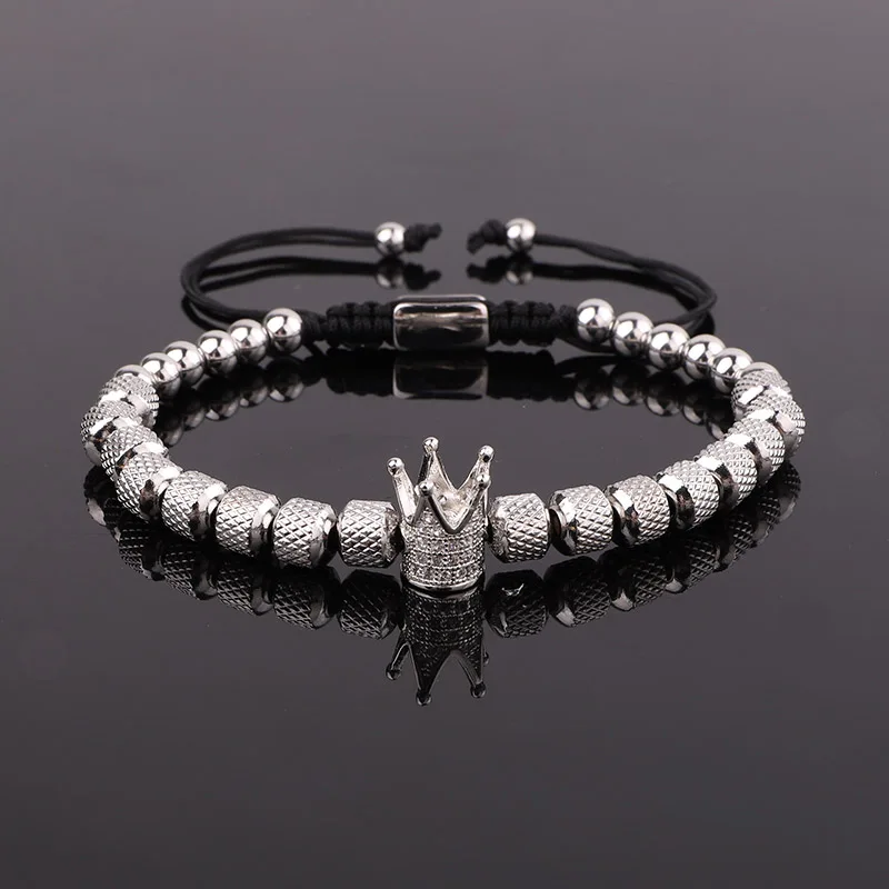 New Design High Quality Stainless Steel Beads Crown Charm Friendship Custom Macrame Adjustable Beads Bracelet For Men - Image 6