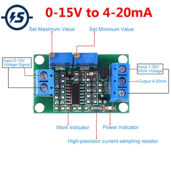 

DC 0-15V to 4-20mA Non-Isolated Voltage to Current Converter Module LED Indicator DC7-30V