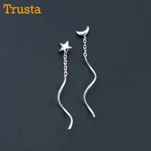 Trusta,, модные, хит,, 925 пробы, серебряные серьги-гвоздики, с Луной, звездой, связанные, висячие серьги, подарок для девочек, друзей, DS10