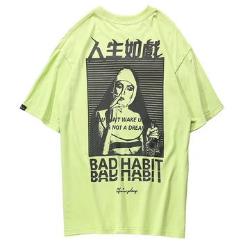 

2019 Men Hip Hop T Shirt Smoking Sister Picture Retro T-Shirt Streetwear Harajuku Tshirt Oversized Summer Black Tops Tees Cotton