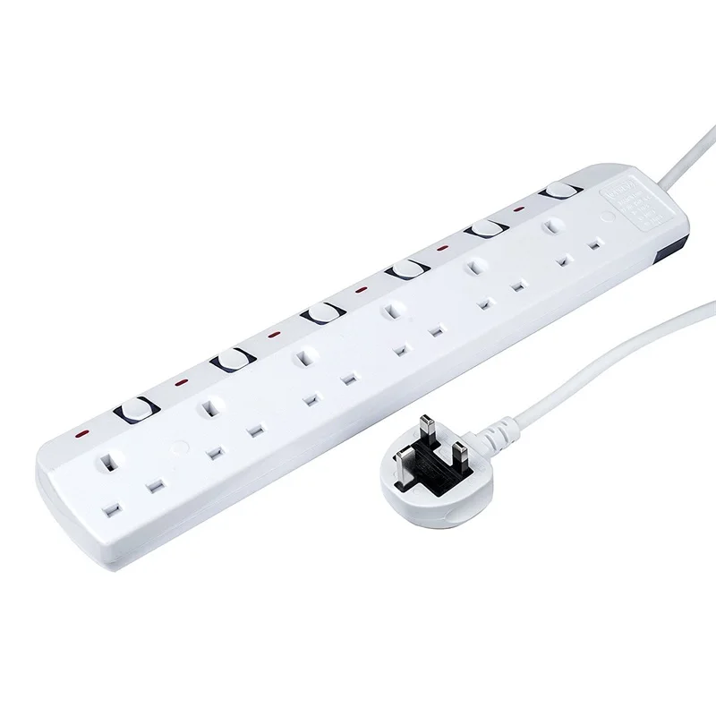

13A 250V UK Plug Power Strip 2 3 4 5 6 Outlets Extension Socket With Overload Individual Switch