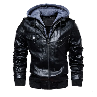 Модные мотоциклетные кожаные куртки мужские осень зимние кожаные куртки дропшиппинг европейский размер - Цвет: Черный
