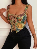 Vintage Floral Crop Corset Bandage Backless Hollow Out Slim Sexy Elegant Streetwear Club Fashion Tank Clothes