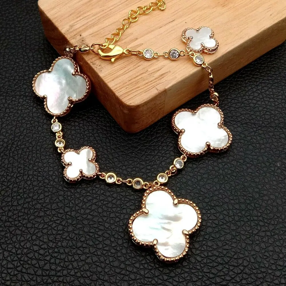 

8" White Mother Of Pearl Flower cz Chain Bracelet