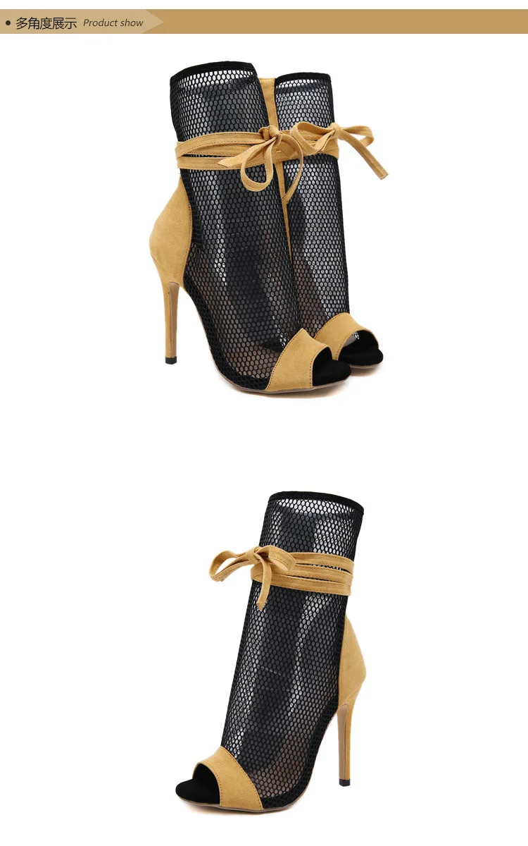 HOKSZVY 35 42 Large size Women Fish Toe Sandals Spring-Summer Lace Patched-Color High-Heel Boots Women Fashoin Shoes JXQ