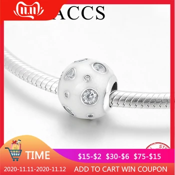 

Round Real 925 Sterling Silver White enamel clear CZ fine Beads for Jewelry making Fit Original LYNACCS Charm Bracelet for Women