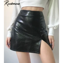 Rockmore, Крокодиловая, животный принт, мини юбка, женская, черная, спилок, высокая талия, сексуальные, выше колена, юбки для женщин, s, для ночного клуба
