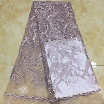

2020 onion Nigerian Lace Fabric Purple High Quality Lace French Tulle Lace Fabric gold With Sequins Party African Lace Materia
