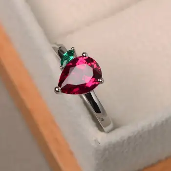

New S925 Sterling Silver Female Models European and American Colorful Treasure Drop-shaped Rose Red Temperament Noble Ring