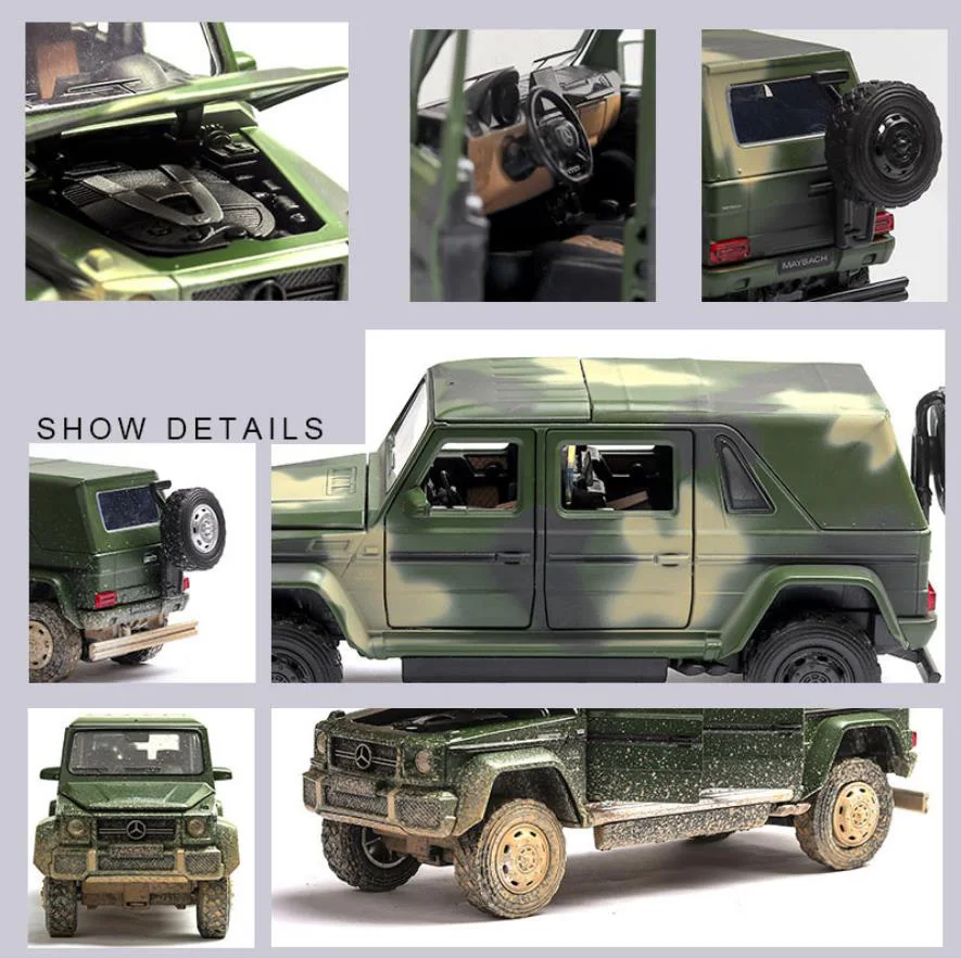 Горячая масштаб 1:32 колеса литой автомобиль военный внедорожник benz Maybach G650 металлическая модель с светильник со звуком вытяните назад автомобиль игрушки из сплава