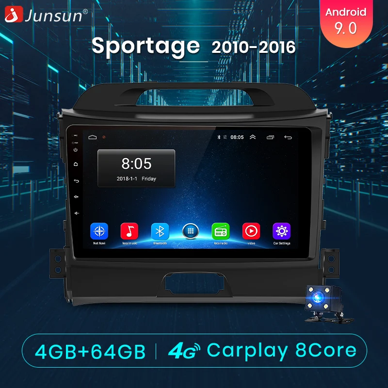 Perfect Junsun V1 pro 4G+64G CarPlay Android 9.0 DSP For KIA Sportage 3 4 2010-2015 Car Radio Multimedia Video Player Navi GPS 2 din dvd 0