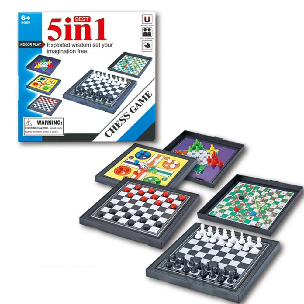 Шашки 5 в 1 Chessmen магнитная настольная игра Летающие шахматы детский классический