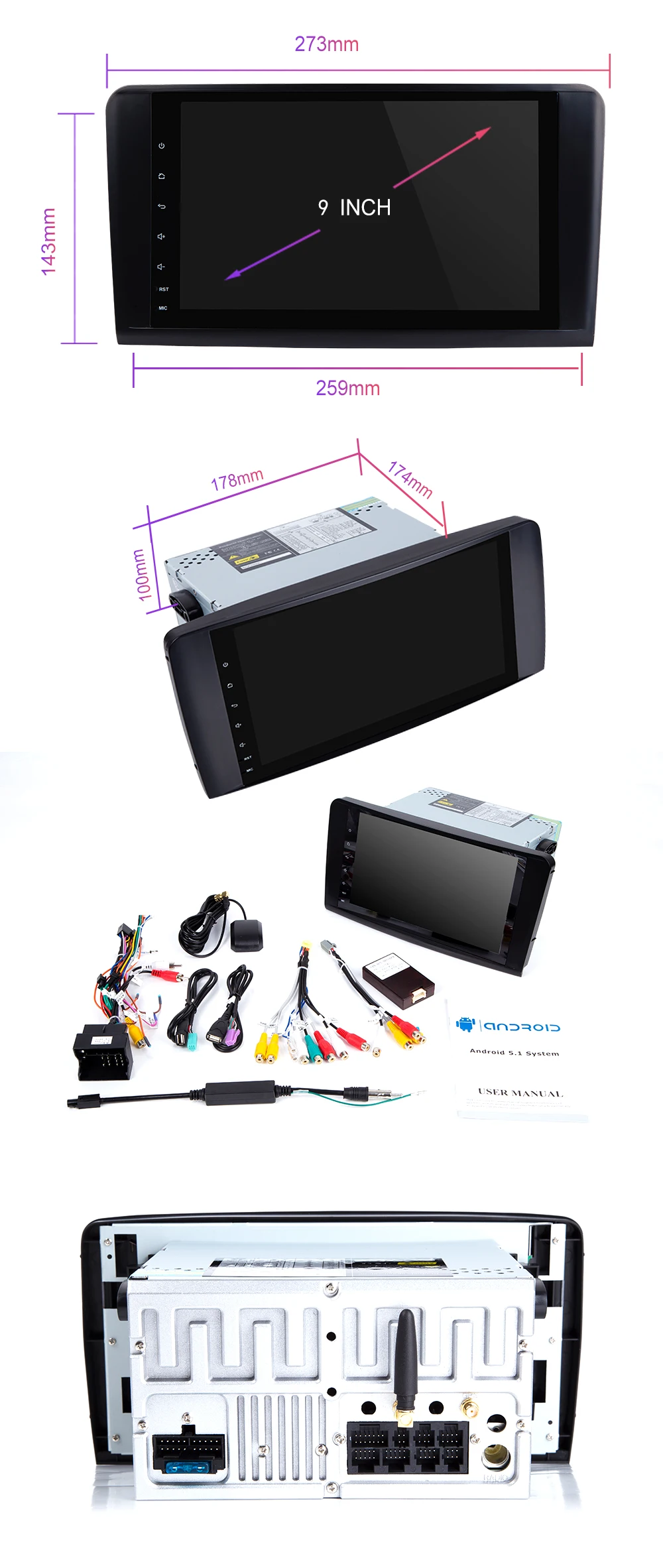 2 din Android 9 автомобильный Авторадио плеер gps для BENZ ML 320/ML 350/W164(2005-2012) GL мультимедиа навигация головное устройство ips DSP 64GB