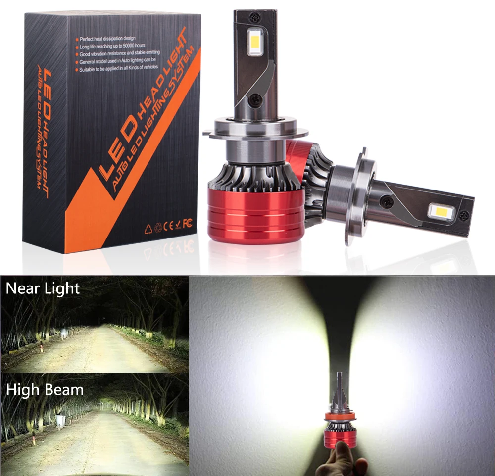 Heyword 2Pcs Car Headlight H4 H7 LED H11 9005 9006 H1 Auto Bulbs 160W 24000LM Light Lamp 6000K 12V Led Headlight Bulbs