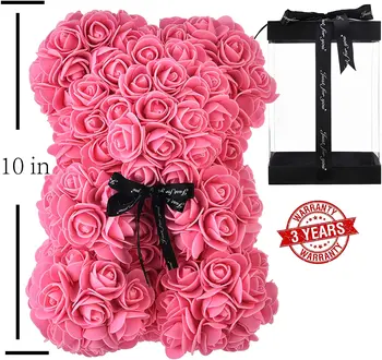 

HOT Valentines Day Gift 25cm Red Rose Teddy Bear Rose Flower Artificial Decoration Christmas Gifts Women Valentines Gift