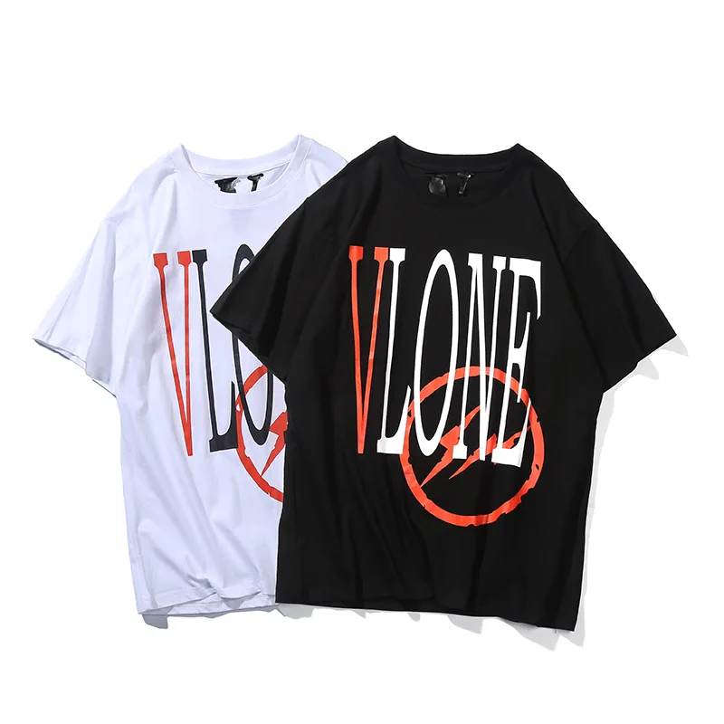 

2019 Spring And Summer Tops Europe And America Teenager Trend Large V Lightning Printed All-cotton T-shirt Fashion Casual Short