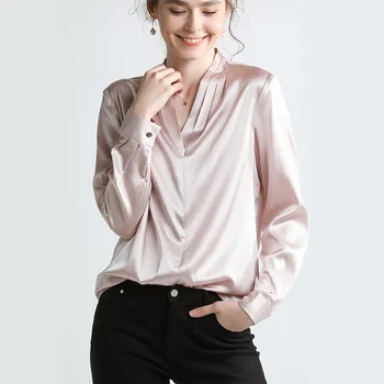 

Spring Silk Blouses Shirts Women 16 Momme 100% Mulberry Silk Long Sleeve Elegant Ladies Office Shirt Female Blusas Camisa Mujer