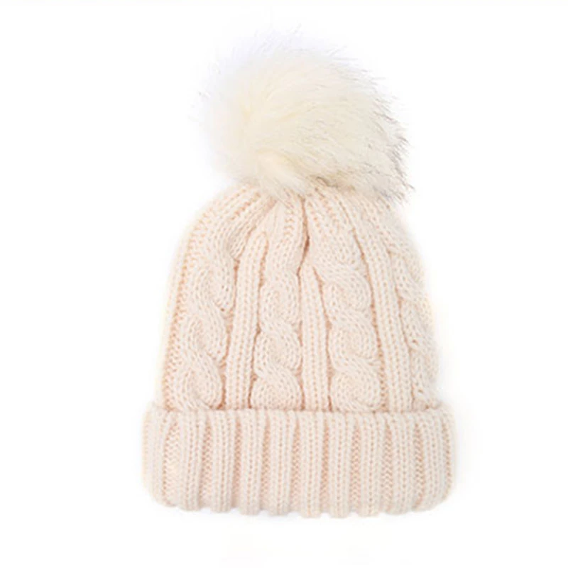 Solid Color Winter knitted Beanies Hats Women Pompom Beanie Skullies Hat Female Gorros