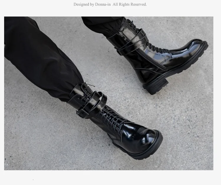 Donna-in/женские зимние ботинки до середины икры; стильные ботинки из натуральной кожи на молнии со шнуровкой; теплые плюшевые ботинки черного цвета на платформе; Женские ботинки в готическом стиле